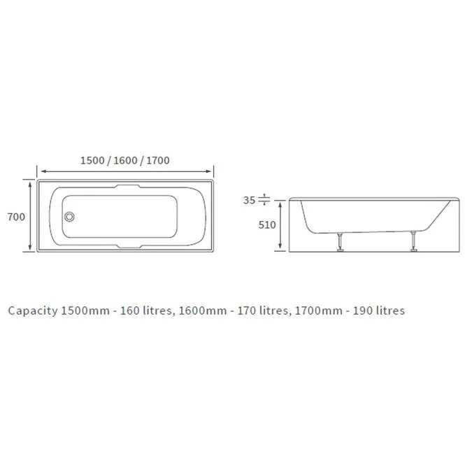 Bali 1700 X 700mm Single Ended Bath With Grips & Textured Base 2 Bali 1700 X 700mm Single Ended Bath With Grips & Textured Base - Image 2
