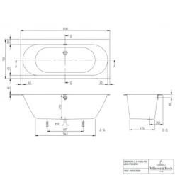 Villeroy & Boch Oberon 2.0 1700 X 750mm Double Ended Bath 5 Villeroy & Boch Oberon 2.0 1700 X 750mm Double Ended Bath -Abacus Store Oberon20 1700x750 tech