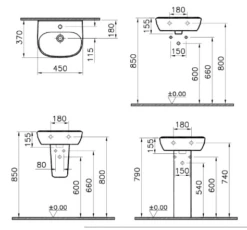 VitrA Zentrum 4 Piece Toilet & Basin Set 7 VitrA Zentrum 4 Piece Toilet & Basin Set -Abacus Store Vitra Zentrum 450mm Washbasin and Pedestal Specification 2 1