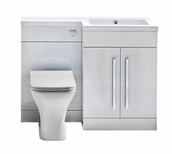 Lili 1100mm L Shape Bathroom Furniture Set - 2 Door - Gloss White 1 Lili 1100mm L Shape Bathroom Furniture Set - 2 Door - Gloss White