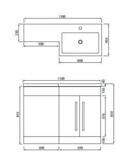 Lili 1100mm L Shape Bathroom Furniture Set - 2 Door - Gloss White 11 Lili 1100mm L Shape Bathroom Furniture Set - 2 Door - Gloss White -Abacus Store lily 1100 white 2