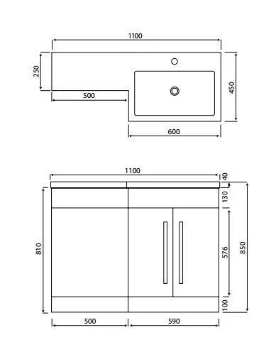 Lili 1100mm L Shape Bathroom Furniture Set - 2 Door - Gloss White 6 Lili 1100mm L Shape Bathroom Furniture Set - 2 Door - Gloss White - Image 6