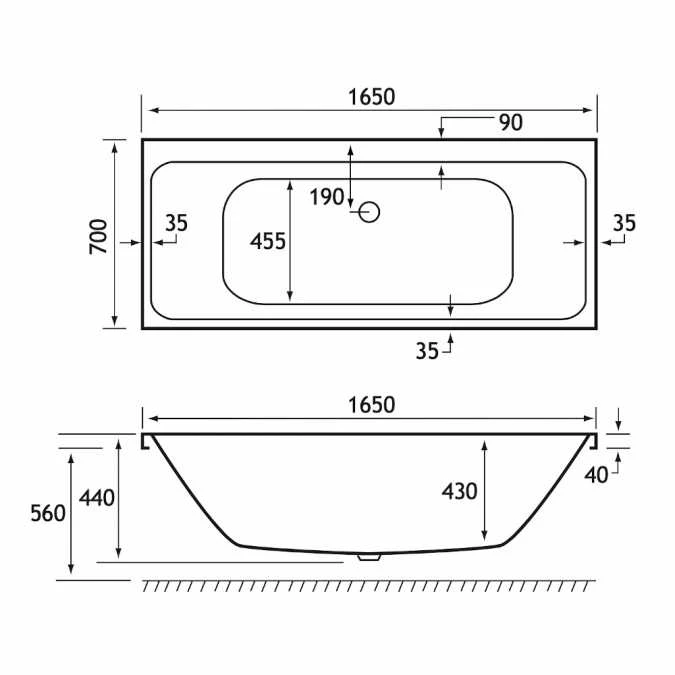 Beaufort Malin 1650 X 700 Beauforte Reinforced Double Ended Bath 3 Beaufort Malin 1650 X 700 Beauforte Reinforced Double Ended Bath - Image 3