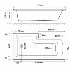 Beaufort Shannon 1700 X 850 L Shaped Shower Bath - Right Hand 5 Beaufort Shannon 1700 X 850 L Shaped Shower Bath - Right Hand -Abacus Store shannon L 1700x850 RH tech