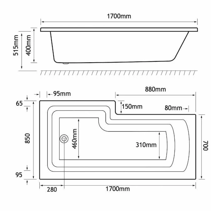 Beaufort Shannon 1700 X 850 L Shaped Shower Bath - Right Hand 3 Beaufort Shannon 1700 X 850 L Shaped Shower Bath - Right Hand - Image 3