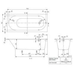 Villeroy & Boch Oberon 2.0 1700 X 750mm Single Ended Bath -Abacus Store vb oberon20 se 1700x750 tech